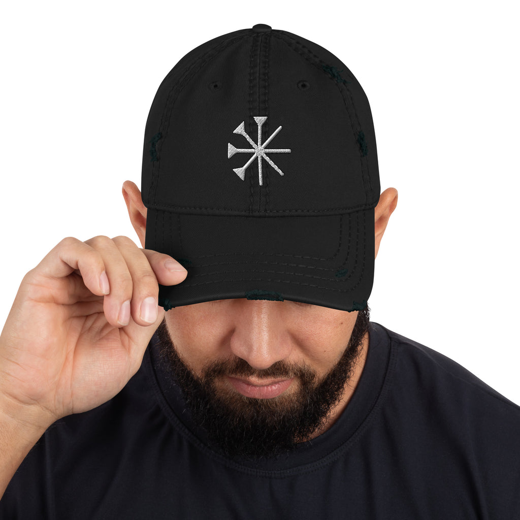 Stylische schwarze ripped Cap mit yezidischen Zeichen - yezidische Kultur