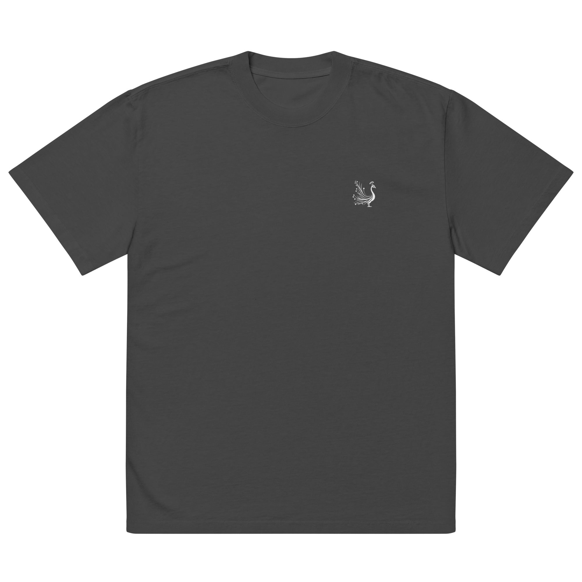 schwarzes verwaschenes T-shirt mit pfau Logo an der Brust