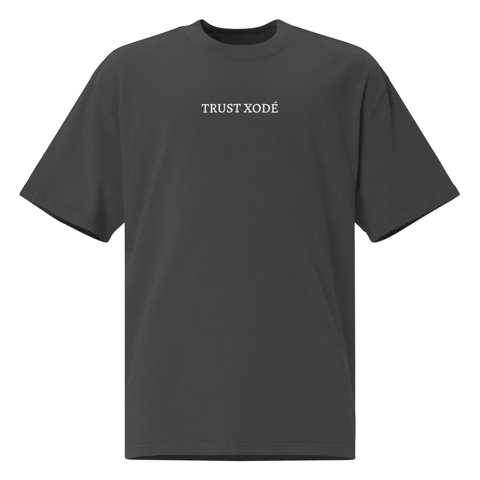 schwarzes verwaschenes T-Shirt mit TRUST XODE Schriftzug