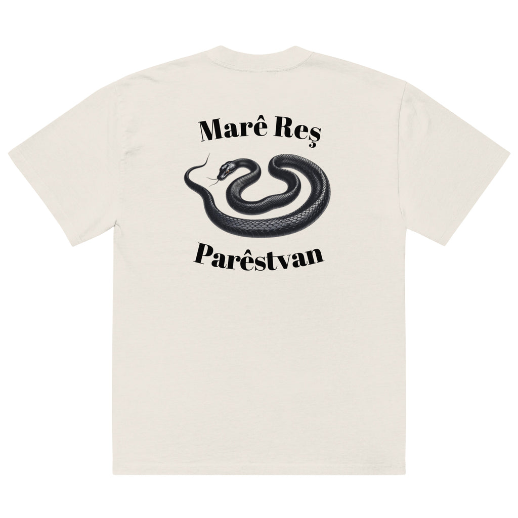 T-shirt mit schwarzer Schlange und Schriftzug - Marê Reş