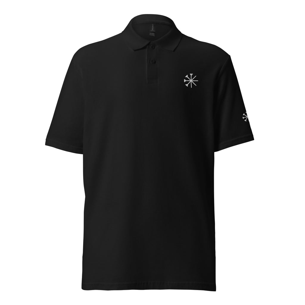 schwarzes Polo Shirt mit yezidischen Zeichen